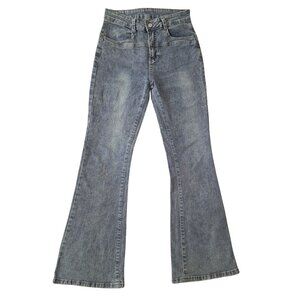 NWOT Y2K High Rise Vintage Wash Flare Jeans, Grey Blue Denim, Vintage Fade